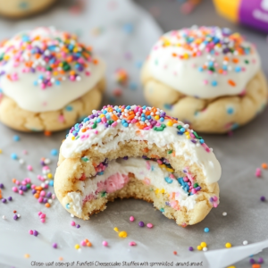 Funfetti Cheesecake Stuffed Cookies – Soft cookies with rainbow sprinkles and cheesecake filling