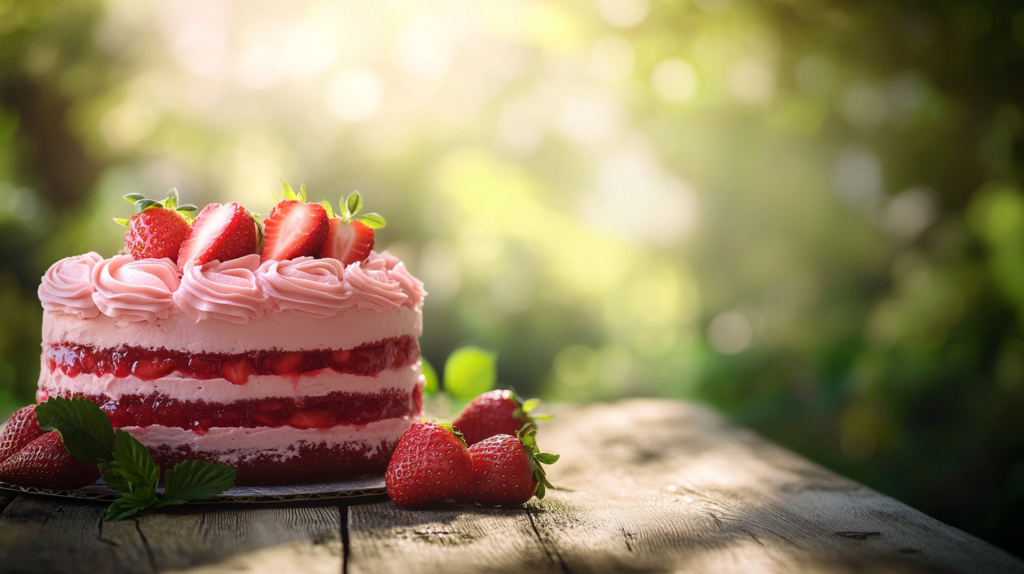 Fresh strawberry cake with strawberry filling