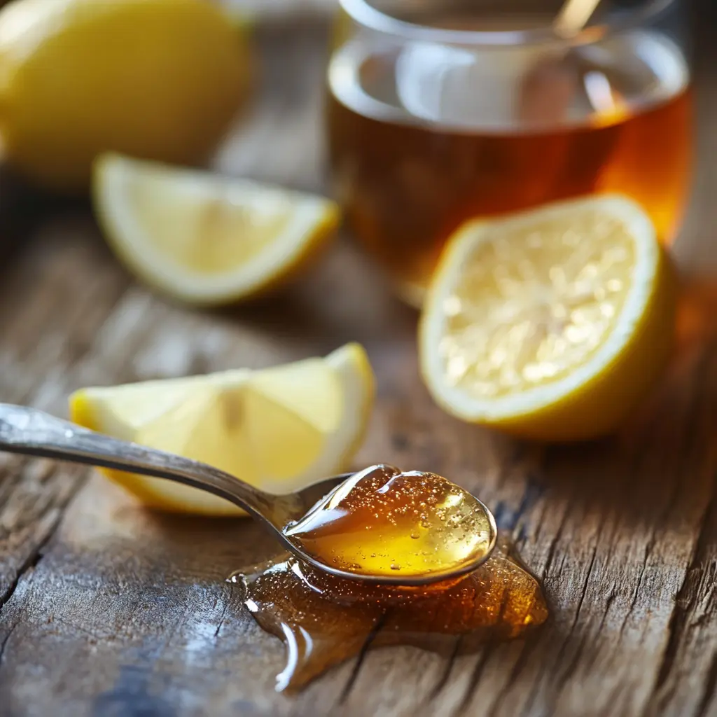 Apple cider vinegar, honey, and lemon slices for detox drink