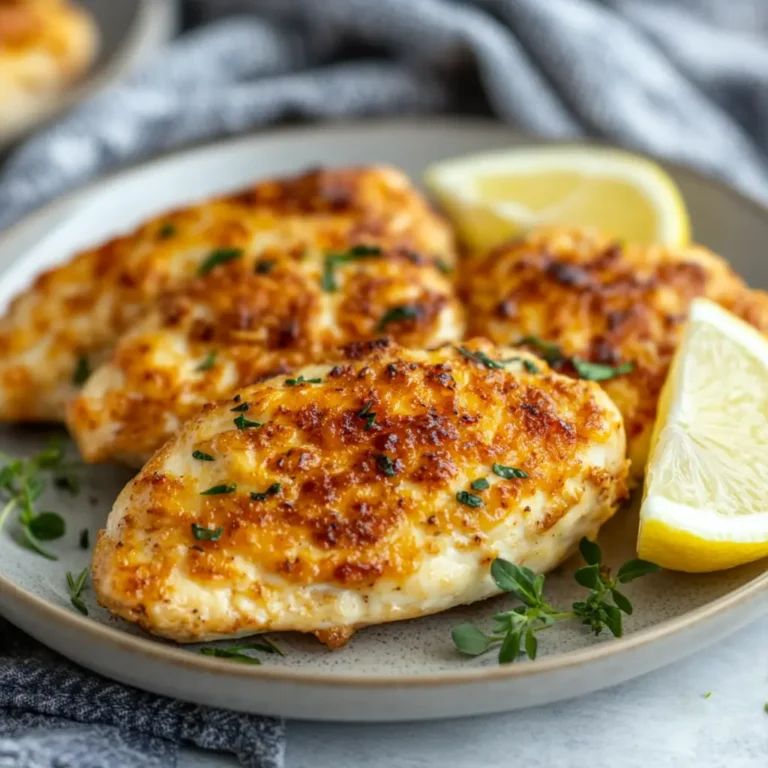 Meat thermometer checking the internal temperature of cooked chicken breasts.