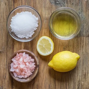 Four key ingredients for the pink salt trick: Himalayan salt, baking soda, lemon juice, and water