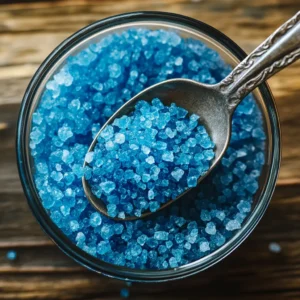 Measuring tablespoon of blue salt for blue salt trick for men