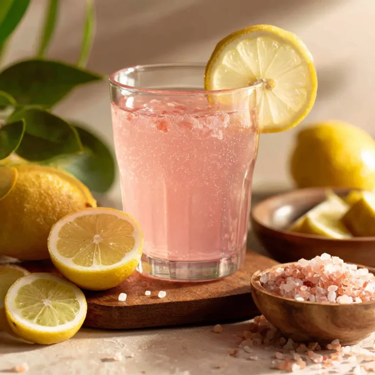 Final pink salt weight loss drink with lemon served