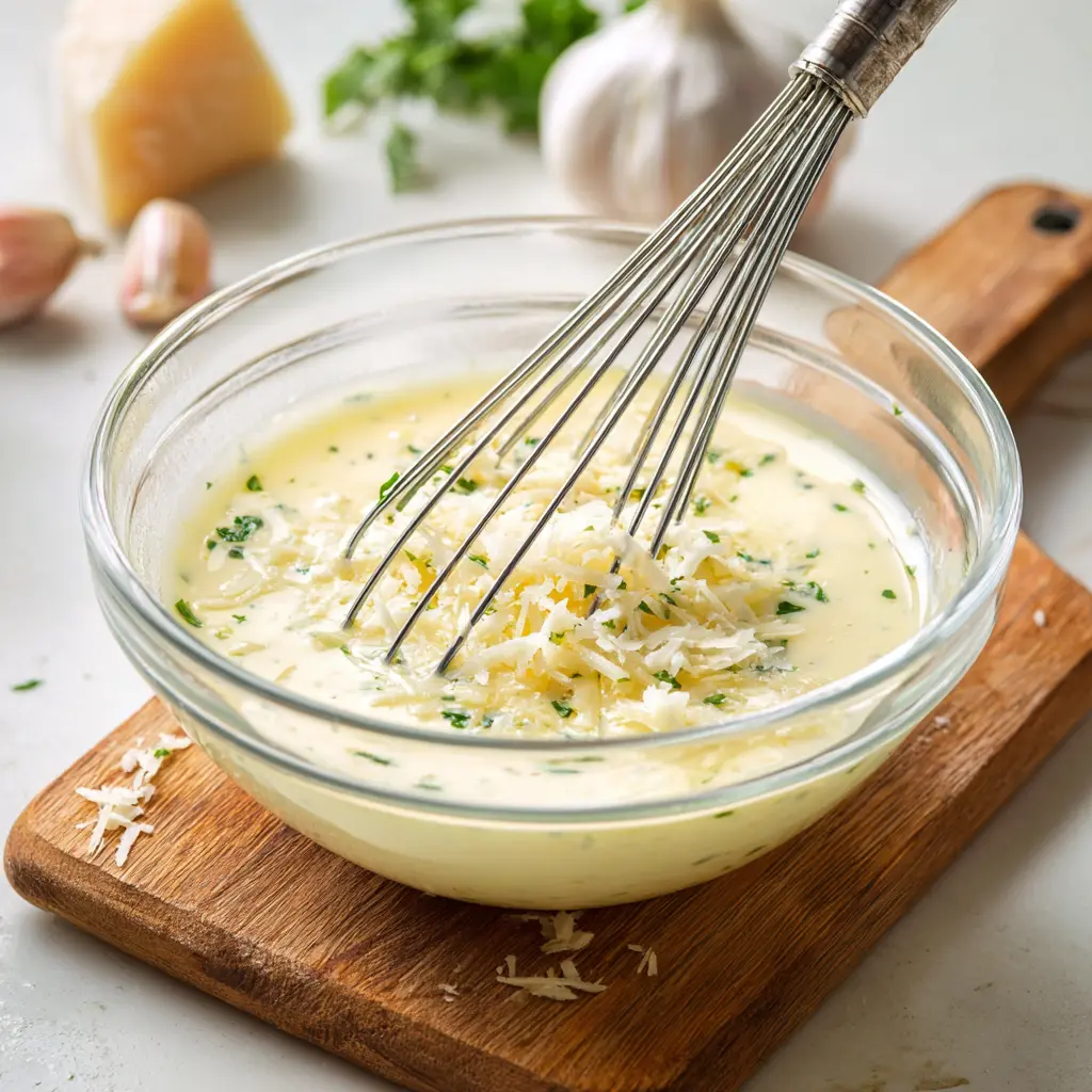 Mixing Caesar Dressing for Chicken Caesar Salad
