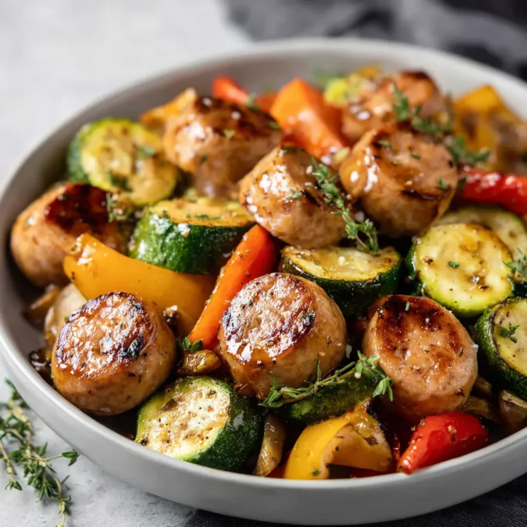 Serving Air Fryer Chicken Sausage and Veggies